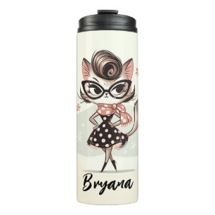 Retro Vintage feminine Kitten mit katzenbrille Thermosbecher