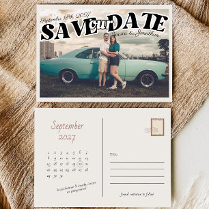 Retro Vintage Fette Schrift Horizontale Foto Hochz Save The Date