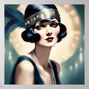 Retro Vintage Flapper Girl 1920er Jahre Frau Kunst Poster