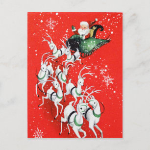 retro-vintage fliegender Weihnachtsmann Feiertagspostkarte