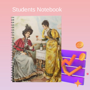 Retro Vintage Frauen Trinken Wein Notizbuch Notizblock