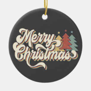 Retro-Vintage-Frohe-Weihnachten-Typografie Keramik Ornament