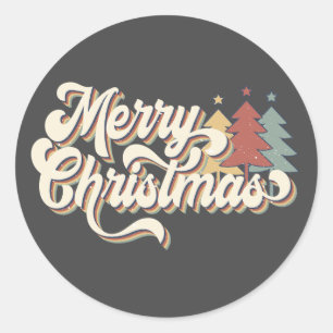 Retro-Vintage-Frohe-Weihnachten-Typografie Runder Aufkleber