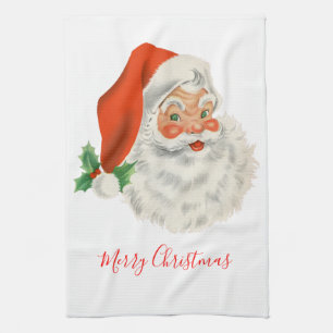 Retro Vintage fröhlicher Weihnachtsmann Weihnachte Geschirrtuch
