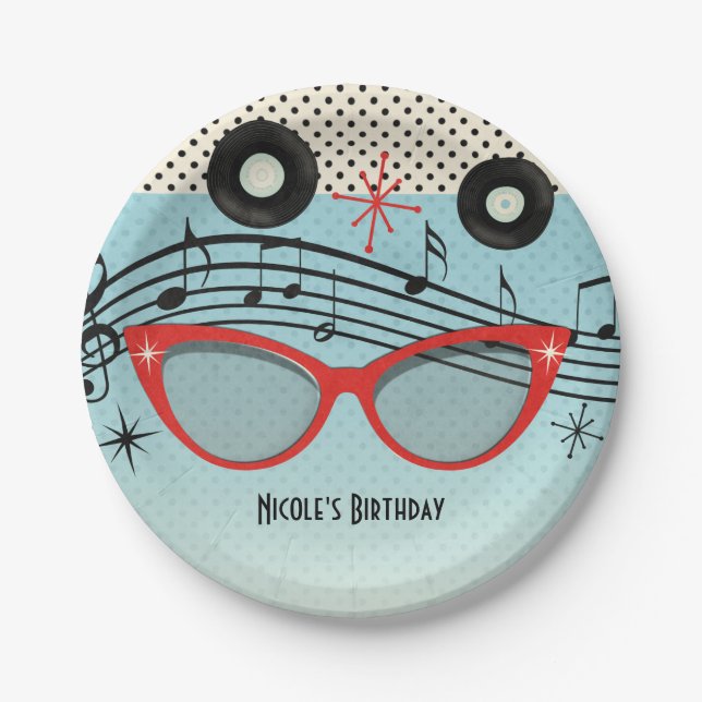 Retro Vintage Geburtstagspartei der 50er Jahre Pappteller (Vorderseite)