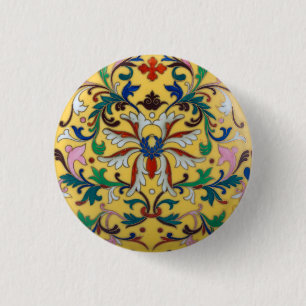 Retro Vintage Gelbe Blumige Minton Fliese Botanisc Button