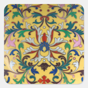 Retro Vintage Gelbe Blumige Minton Fliese Botanisc Quadratischer Aufkleber