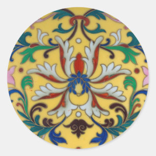 Retro Vintage Gelbe Blumige Minton Fliese Botanisc Runder Aufkleber