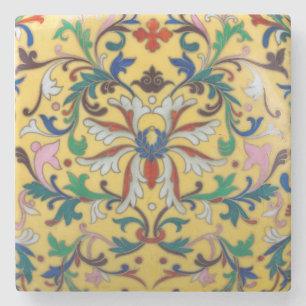 Retro Vintage Gelbe Blumige Minton Fliese Botanisc Steinuntersetzer