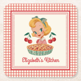 Retro Vintage Gingham Rot Kirsche Rechteckiger Pappuntersetzer