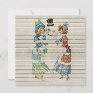 Retro Vintage glücklicher Schneemann mit Damen Feiertagskarte