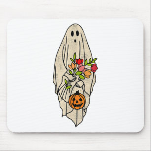Retro Vintage Gnoovy Halloween-Blumen-Geist-Kürbis Mousepad
