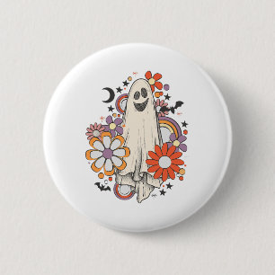 Retro Vintage Gnoovy Halloween Farben Blumen Geist Button