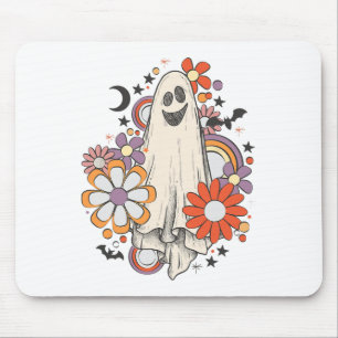 Retro Vintage Gnoovy Halloween Farben Blumen Geist Mousepad