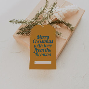 Retro Vintage Golden Gelb & Blau Frohe Weihnachten Geschenkanhänger