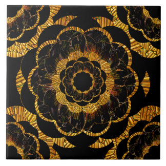 Retro Vintage Goldene Mandala-Blume Schwarz und Go Fliese