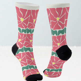 Retro Vintage Green Red Floral Socken