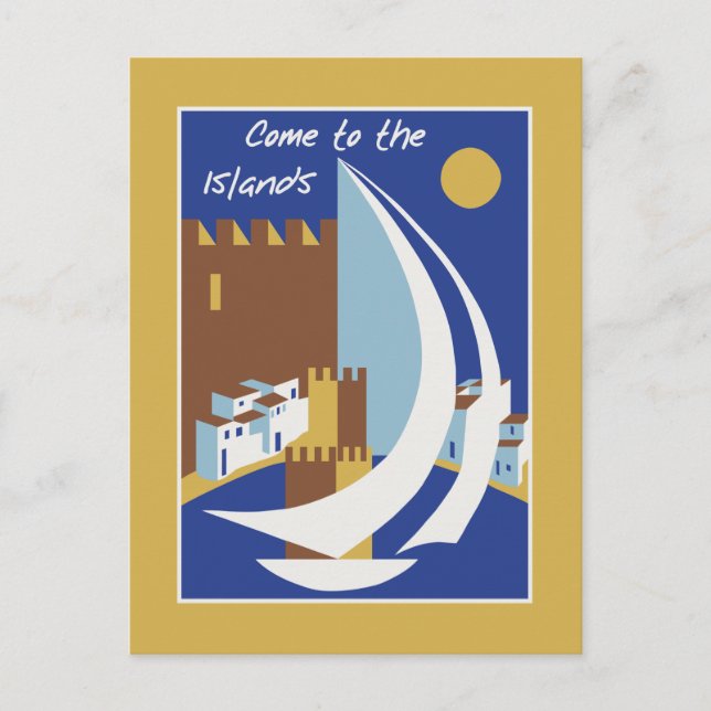 Retro Vintage griechische Inseln Reisewerbung Postkarte (Vorderseite)