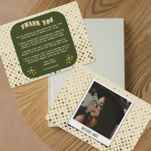 Retro Vintage Grün Gelb Beige Abschlussfoto Dankeskarte