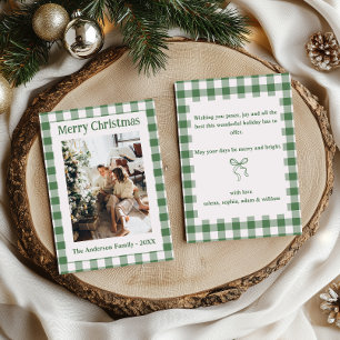 Retro Vintage Grün Kariert Familienweihnachten Feiertagskarte