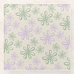 Retro-Vintage Grün Lila Kleines Blumenmuster Glasuntersetzer