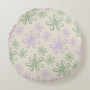 Retro Vintage Grün Lila Kleines Blumenmuster Rundes Kissen