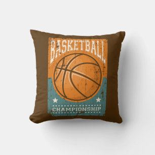 Retro Vintage Grunge Orange Blau Basketball Kissen