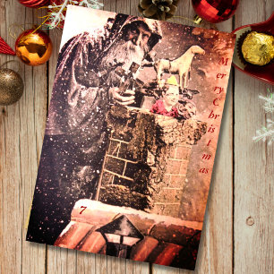 Retro Vintage Gruseliger Weihnachtsmann Santa Clau Feiertagskarte