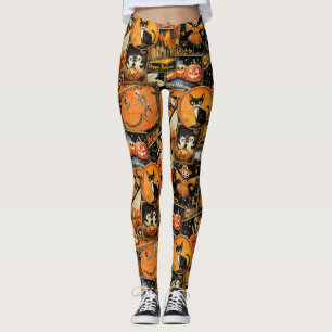 Retro Vintage Halloween Fun Collage Leggings