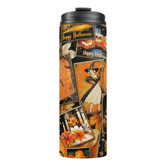 Retro Vintage Halloween Fun Collage Thermosbecher (Vorderseite)