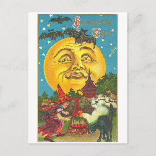 Retro Vintage Halloween Großer Mond Halloween Postkarte
