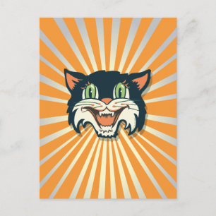 Retro Vintage Halloween Katze Postkarte