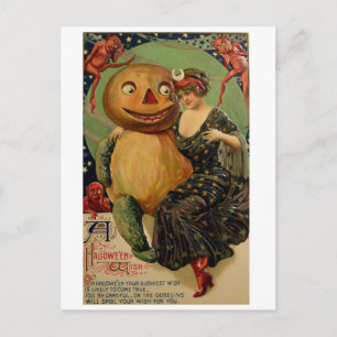 Retro Vintage Halloween-Kürbis Umarmung Postkarte