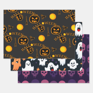 Retro Vintage Halloween-Muster Kürbis Geschenkpapier Set