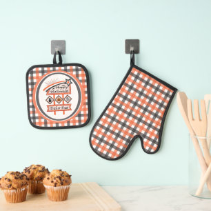 Retro-Vintage-Halloween-Schild –Trick or Treat Kar Ofenhandschuh & Topflappen-Set