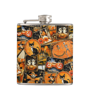 Retro-Vintage-Halloween-Spaß-Collage Flachmann