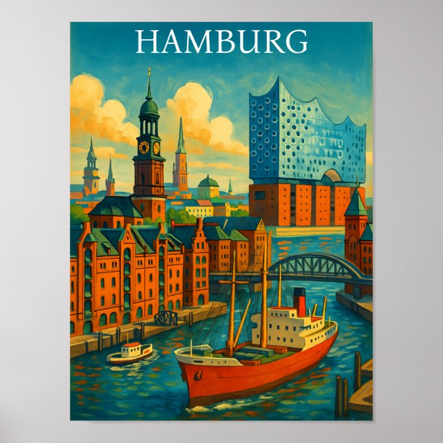 Retro Vintage Hamburg Germany Elbphilharmonie  Poster (Vorne)