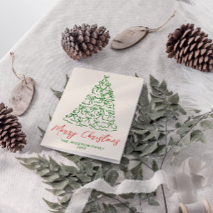 Retro Vintage Hand Drawn Ribbons Treweihnachtliche Feiertagskarte