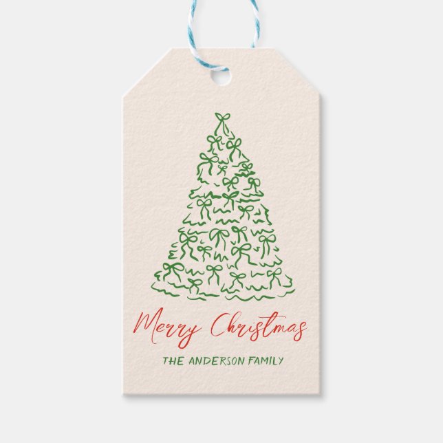 Retro Vintage Hand Drawn Ribbons Treweihnachtliche Geschenkanhänger (Vorderseite)