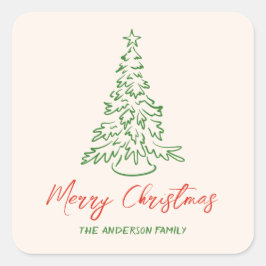 Retro Vintage Hand gezeichnet einzigartigen Baum W Quadratischer Aufkleber