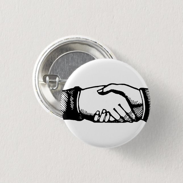 Retro Vintage Hände Handschlag Gratulations Pin Button (Vorne & Hinten)
