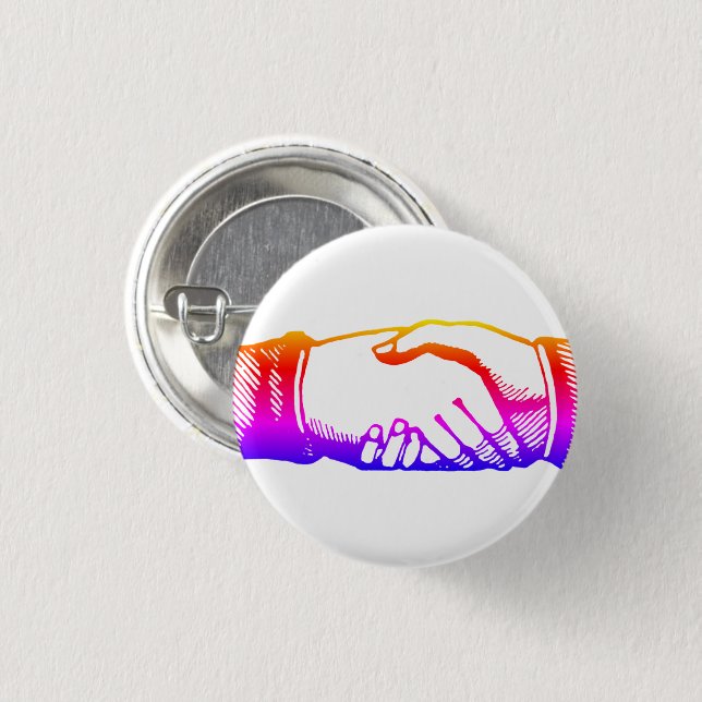 Retro Vintage Hände Handschlag Gratulations Pin Button (Vorne & Hinten)