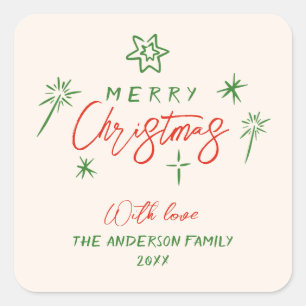 Retro Vintage handgezeichnete Stars Frohe Weihnach Quadratischer Aufkleber