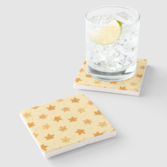 Retro-Vintage Herbstblätter Steinuntersetzer (Seitenansicht)