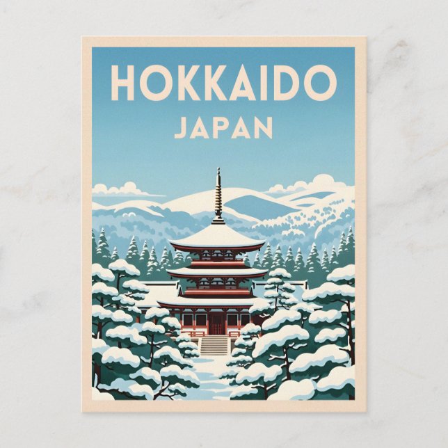 Retro Vintage Hokkaido Japan Winter Landschaftlich Postkarte (Vorderseite)