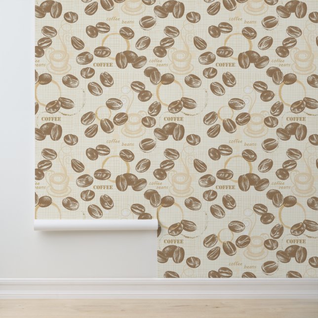 Retro Vintage Kaffeebohnen & Espresso Cups Küche Tapete (Anwendung)
