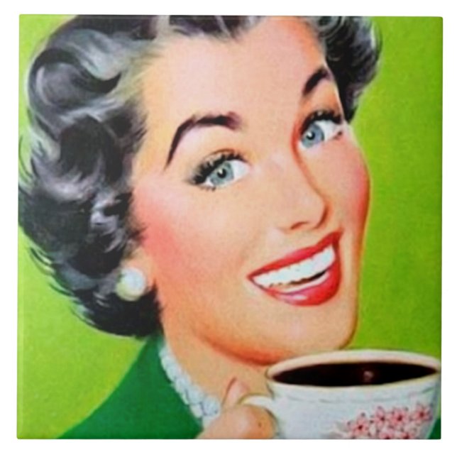 Retro-Vintage-Kaffeedame Küche Fliese (Vorderseite)
