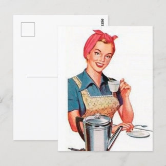 Retro-Vintage Kaffeefrau Postkarte