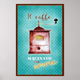 Retro Vintage Kaffeemaschine aquamarin braun Poster