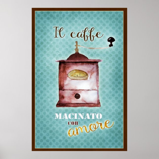 Retro Vintage Kaffeemaschine aquamarin braun Poster (Vorne)